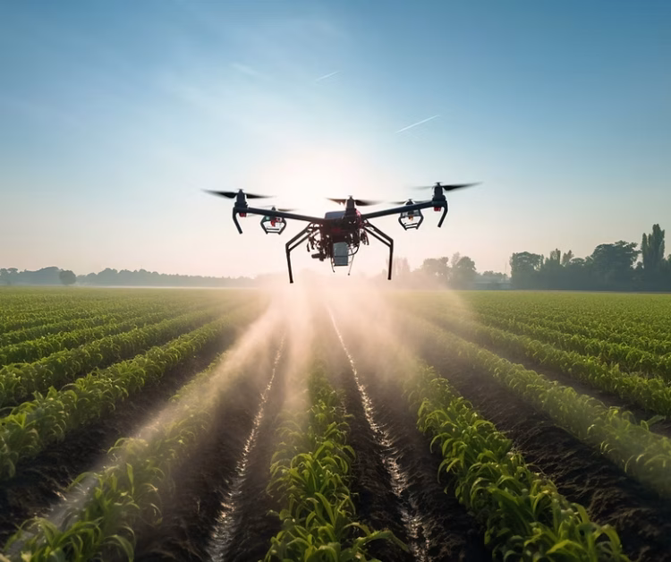 2400-drone-spraying-crops-in-agricultural-setting-with-blue-sky-with-generative-ai